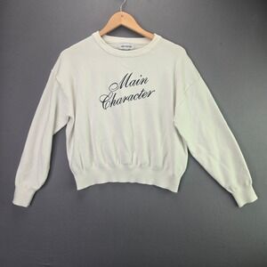 Urban Weekend Main Character Graphic Sweater XL White Knit Crewneck Pullover
